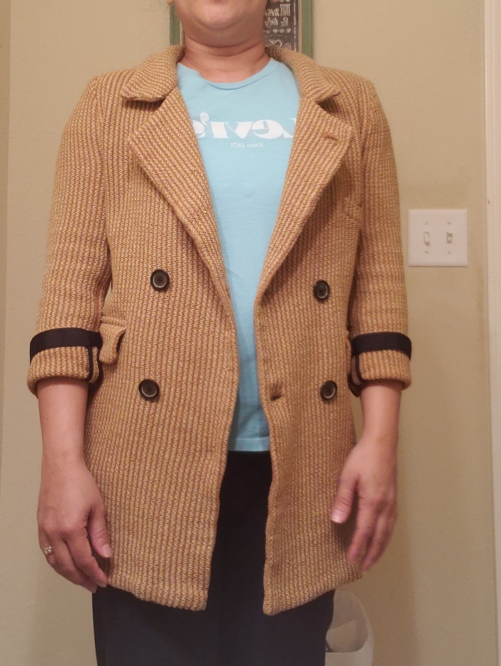 Zara Woman Crochet Knit Double Breasted Layering Blazer Jacket Size S Pockets